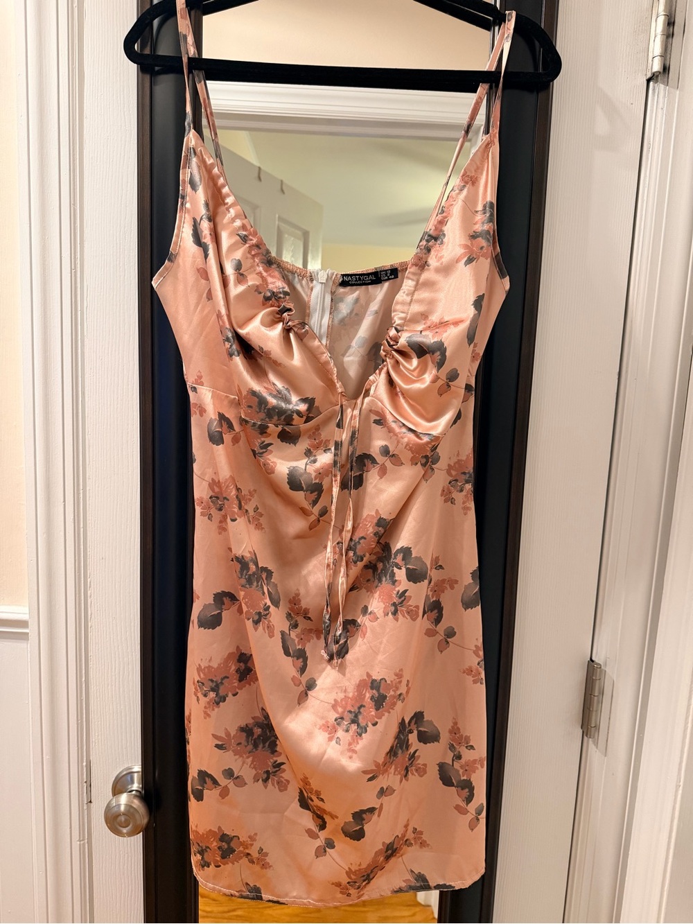 Nasty Gal Peach and Gray Floral Satin Slip Dress